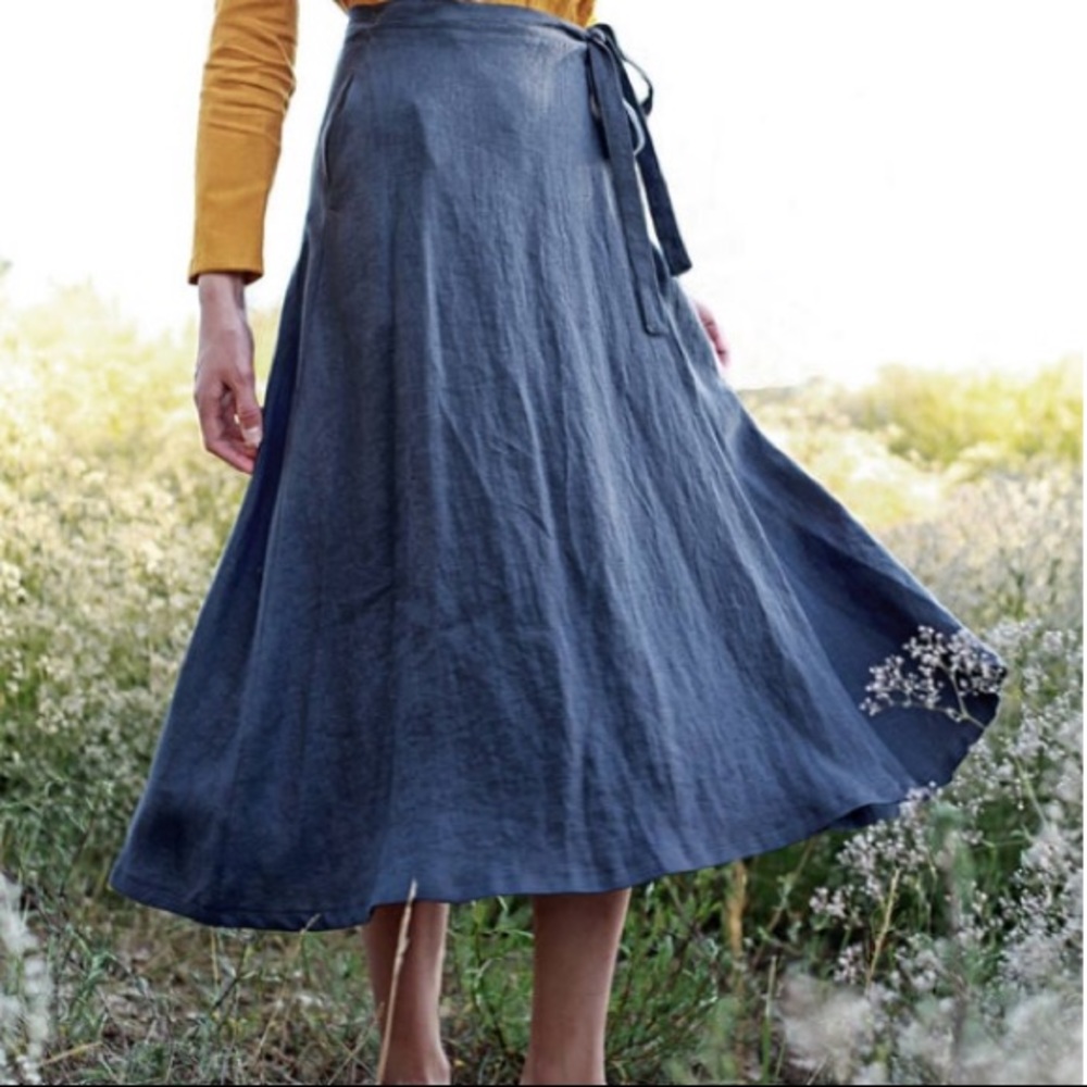 Handmade IVORY linen wrap skirt, waist size 25
